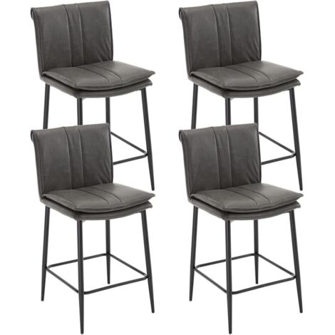 Juego de 4 Taburetes de Cocina de Cuero de PU Tapizados con Respaldo Desayuno Bar Sillas para el Hogar Bar Comedor, Gris, Wahson