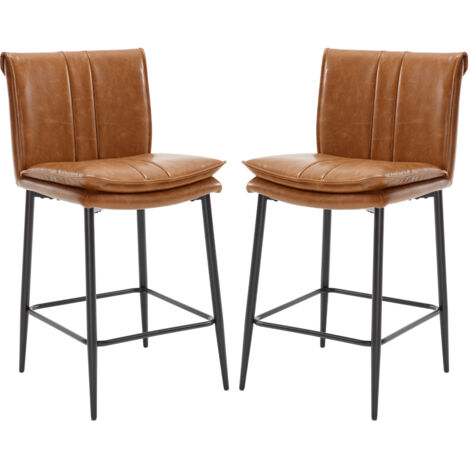 Juego de 2 Taburetes de Cocina de Cuero de PU Tapizados con Respaldo Desayuno Bar Sillas para el Hogar Bar Comedor, Marrón, Wahson