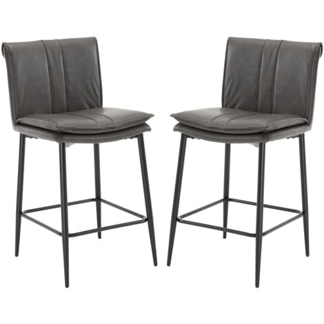 Juego de 2 Taburetes de Cocina de Cuero de PU Tapizados con Respaldo Desayuno Bar Sillas para el Hogar Bar Comedor, Gris, Wahson