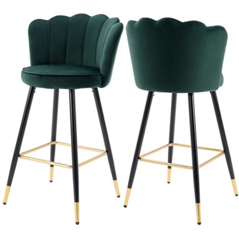 Juego de 2 Taburetes de Bar Tapizados en Terciopelo Modernos Taburetes de Mostrador con Respaldo de pétalos para Home Bar Mostrador Cocina, Verde, Wahson