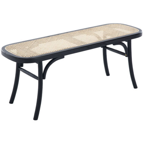 Wahson Banco de Comedor en Ratán Otomana Rústico Asiento de Banco con patas de Madera Maciza Reposapiés para Cocina Pasillo Entrada, Negro