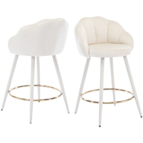 Juego de 2 Taburetes en Terciopelo Tapizados Sillas de bar con Respaldo Pental Moderno Taburetes de Mostrador para el Hogar Bar Restaurante, Beige, Wahson