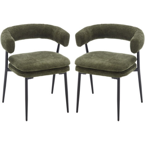 Juego de 2 Sillas de Comedor en Chenilla Sillas Acolchadas Gruesas con Respaldo Hueco Sillas Laterales de Ocio para Cocina Salón, Verde, Wahson
