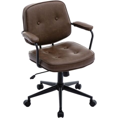 Silla de Oficina en Cuero de la PU Moderna Silla de Escritorio Giratoria Ajustable en Altura para la Oficina en Casa, Marrón, Wahson