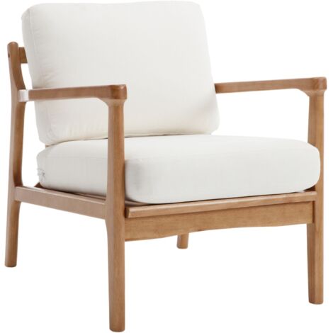 Wahson Sillón en Tejido Acolchada Ocasional Rústico Lounge Silla con Estructura de Madera para el Dormitorio Salón Balcón, Beige