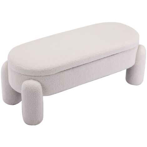 Wahson Banco de Almacenaje de Lana Sintética Banco de fin de Cama Asiento de Ventana Moderno para Entrada Dormitorio Salón Pasillo, Blanco