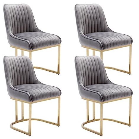 Sillas de Comedor Juego de 4 en Terciopelo de Cocina Sillas con Marco de Metal para Restaurante sala de Estar, Gris, Wahson