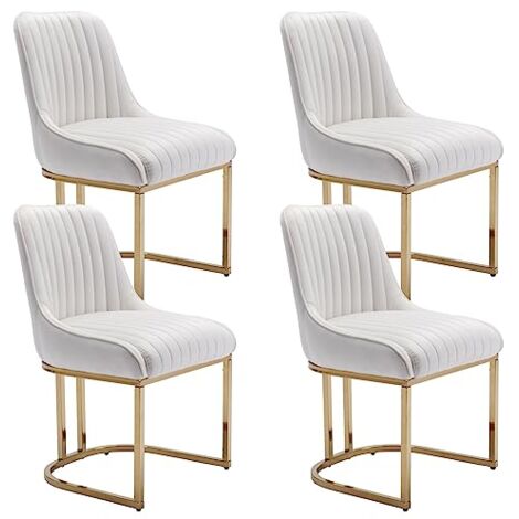 Sillas de Comedor Juego de 4 en Terciopelo de Cocina Sillas con Marco de Metal para Restaurante sala de Estar, Blanco, Wahson