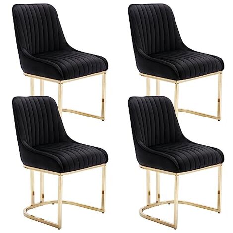 Sillas de Comedor Juego de 4 en Terciopelo de Cocina Sillas con Marco de Metal para Restaurante sala de Estar, Negro, Wahson