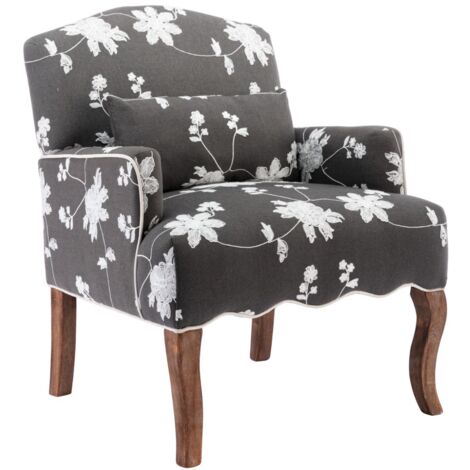 Wahson Sillón de Lino Sillón Sofá Individual Estampado con Motivos Florales Sillón de Ocasión Retro Reclinable para Salón Dormitorio, Gris