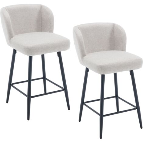 Juego de 2 Taburetes de Bar Tapizados en Lino con Respaldo para Bar Restaurante, Avena, Wahson