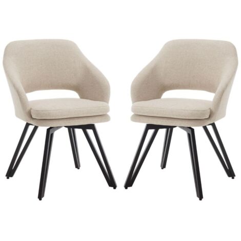 Juego de 2 Sillas de Comedor de Lino Tapizadas Sillas Giratorias de Ocio con Respaldo para Cocina Salón, Avena, Wahson