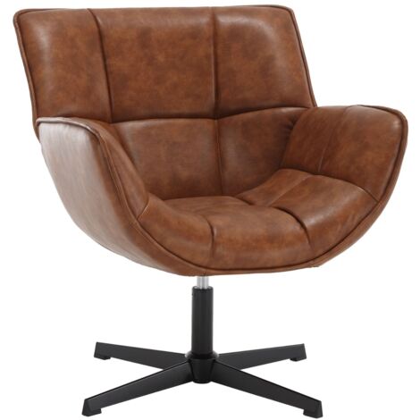 Sillón de Cuero de PU Sillón Giratorio con Respaldo cómodo para el Dormitorio Sala de Estar, Marrón, Wahson