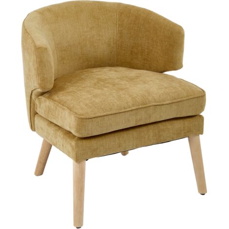 Wahson Sillón de Chenilla Grueso Acolchado Moderno Ocasional Bañera Sillón Cómodo con Patas de Madera para Dormitorio Salón, Amarillo