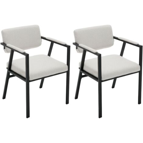 Sillas de Comedor 2Pcs en Lino Cocina Moderna Sillas de Ocio con patas de Metal para sala de Estar Restaurante, Blanco, Wahson (1/5)