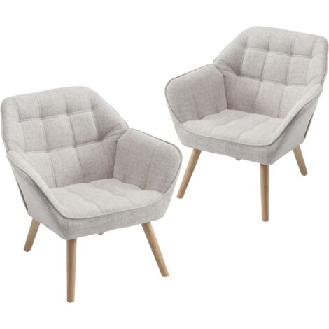 Sillón Moderno 2Pcs en Lino Grueso Acolchado Cómodo Ocio Silla con Patas de Madera para Dormitorio sala de Estar, Beige, Wahson