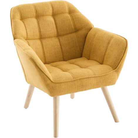 Sillón Moderno en Lino Grueso Acolchado Cómodo Ocio Silla con Patas de Madera para Dormitorio sala de Estar, Amarillo, Wahson