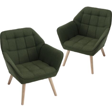 Sillón Moderno 2Pcs en Lino Grueso Acolchado Cómodo Ocio Silla con Patas de Madera para Dormitorio sala de Estar, Verde, Wahson