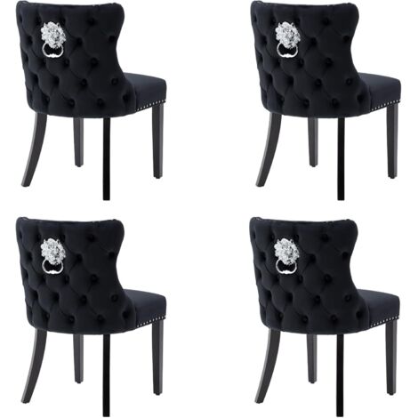 Sillas de Comedor 4Pcs en Terciopelo Tapizado Sillas de Ocio con Patas de Madera para Cocina Salón Restaurante, Negro, Wahson