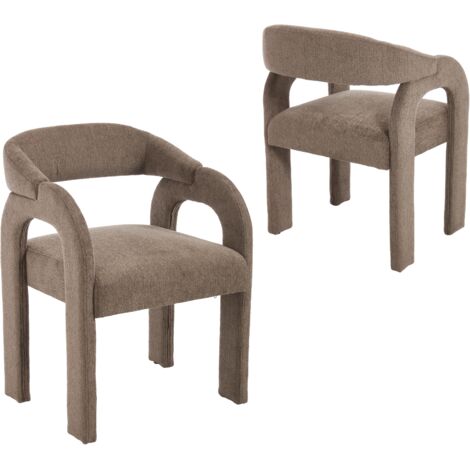 Wahson Sillas de Comedor Juego de 2 en Chenilla Sillón de ocio con Respaldo de Artístico para Cocina Salón Restaurante Cafetería, Marrón