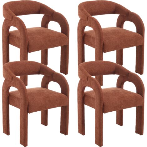 Wahson Sillas de Comedor Juego de 4 en Chenilla Sillón de ocio con Respaldo de Artístico para Cocina Salón Restaurante Cafetería, Naranja