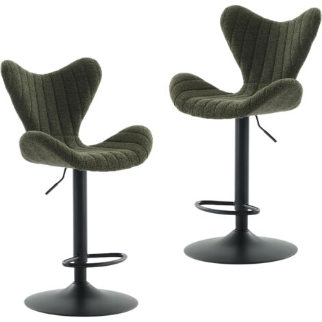 Wahson Taburetes de Bar Juego de 2 en Chenilla Altura Ajustable Sillas Modernas con Respaldo Elegante para Bares Domésticos y Restaurantes, Verde