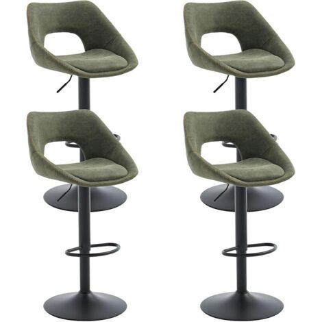 Taburetes de Bar Juego de 4 en Cuero PU Modernos Giratorios con Respaldo Hueco para Bares Domésticos y Cocinas, Verde, Wahson