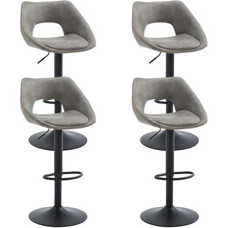 Taburetes de Bar Juego de 4 en Cuero PU Modernos Giratorios con Respaldo Hueco para Bares Domésticos y Cocinas, Gris, Wahson