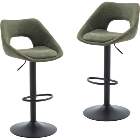 Taburetes de Bar Juego de 2 en Cuero PU Modernos Giratorios con Respaldo Hueco para Bares Domésticos y Cocinas, Verde, Wahson