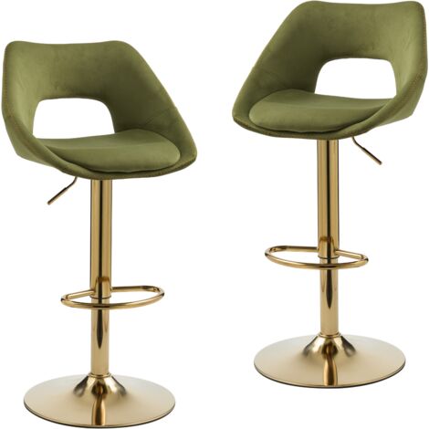 Taburetes de Bar Juego de 2 en Terciopelo Modernos Giratorios con Respaldo Hueco para Bares Domésticos y Cocinas, Verde, Wahson