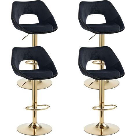 Taburetes de Bar Juego de 4 en Terciopelo Modernos Giratorios con Respaldo Hueco para Bares Domésticos y Cocinas, Negro, Wahson