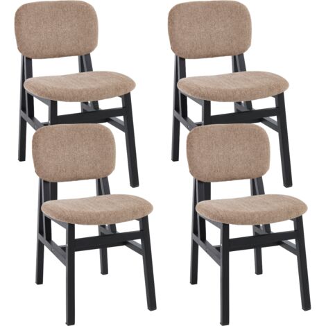 Sillas de Comedor Juego de 4 con Asiento Acolchado de Chenilla Sillas Rústicas de Cocina para Salón o Restaurante, Marrón Claro, Wahson