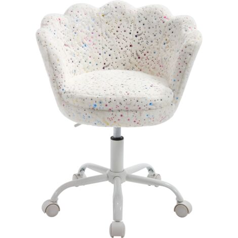 Wahson Silla de Escritorio Infantil en Terciopelo Silla de Trabajo Giratoria con Respaldo de Pétalos Ajustable en Altura para Niños Estudio, Blanco (1/5)
