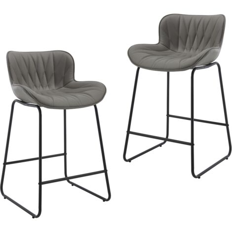Juego de 2 Taburetes de Bar en Cuero PU Sillas Modernas con Patas de Metal Negro para Cocina Bar Doméstico o Restaurante, Gris