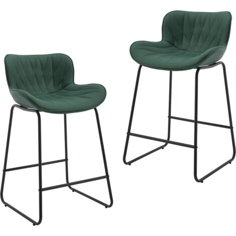 Juego de 2 Taburetes de Bar en Cuero PU Sillas Modernas con Patas de Metal Negro para Cocina Bar Doméstico o Restaurante, Verde