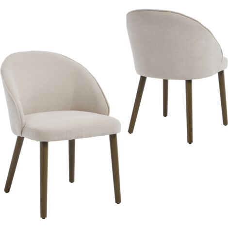 Sillas de Comedor 2Pcs en Chenilla Acolchada Estilo Rústico Retro Sillas de Cocina Vintage con Patas de Madera para Salón o Restaurante, Beige