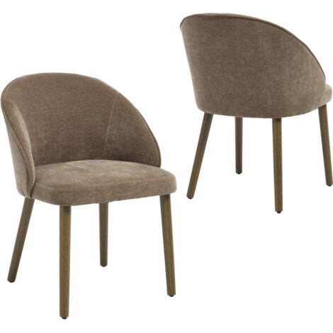 Sillas de Comedor 2Pcs en Chenilla Acolchada Estilo Rústico Retro Sillas de Cocina Vintage con Patas de Madera para Salón o Restaurante, Marrón
