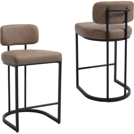 Wahson Taburetes de Bar Juego de 2 en Cuero PU Sillas Modernas de Estilo Industrial con Estructura Metálica para Bares Pubs y Pestaurantes, Caqui