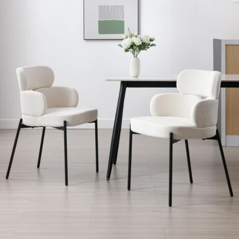 Wahson Sillas de Comedor 2Pcs, Chenille Sillas de comedor con respaldo, sillas modernas para restaurante con patas de metal negro para hogar/cafetería, Beige