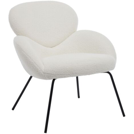 Wahson Sillones relax de cuero sintético, Sillón de salón de estilo escandinavo, Silla con patas metálicas y diseño de carcasa, Blanco