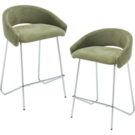 Wahson Taburetes altos Juego de 2, Estilo Industrial Taburetes para Isla de Cocina, Sillas de Bar con Estructura Metálica Plateada para Cocina/Cafetería, Verde