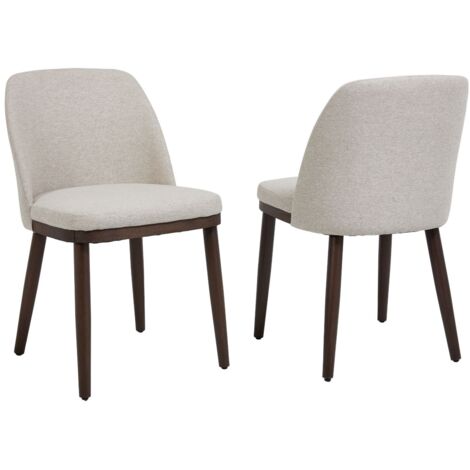 Wahson Sillas de comedor Juego de 2, Silla de comedor de lino con patas de madera, Silla tapizada de estilo contemporáneo con respaldo, Beige
