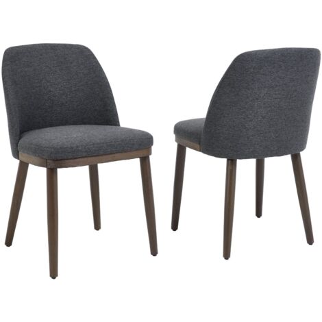 Wahson Sillas de comedor Juego de 2, Silla de comedor de lino con patas de madera, Silla tapizada de estilo contemporáneo con respaldo, Negro