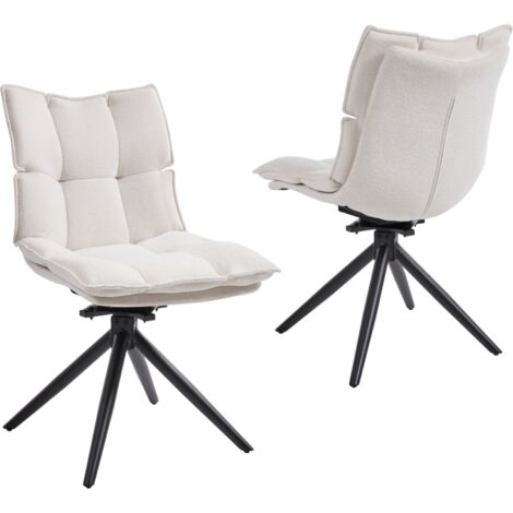 Wahson Sillas de comedor Juego de 2, Chenilla Silla Girotorioa con Cojin y Respaldo de Doble, Silla de Cocina con Patas de Metal, Beige