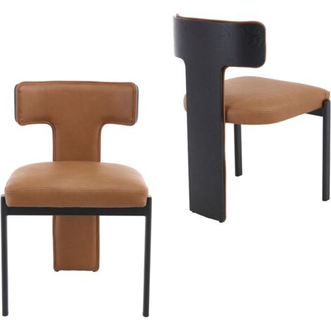 Wahson Sillas de Comedor Juego de 2, Eco-Piel Sillas con Patas de Madera y Metal, Modernas Sillas para Cocina y Salón, Marrón