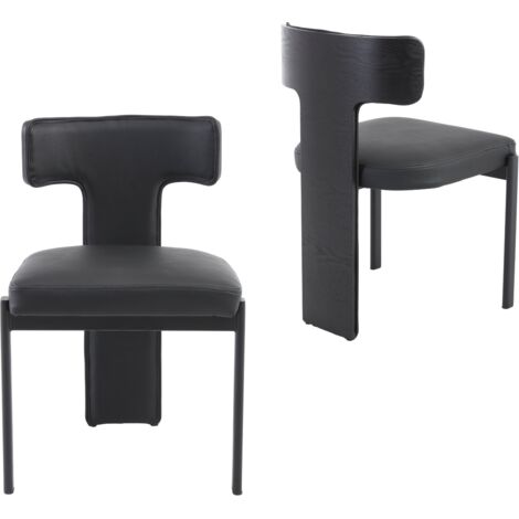 Wahson Sillas de Comedor Juego de 2, Eco-Piel Sillas con Patas de Madera y Metal, Modernas Sillas para Cocina y Salón, Negro