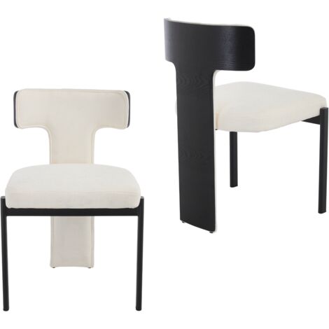 Wahson Sillas de Comedor Juego de 2, Chenilla Sillas con Patas de Madera y Metal, Modernas Sillas para Cocina y Salón, Blanco