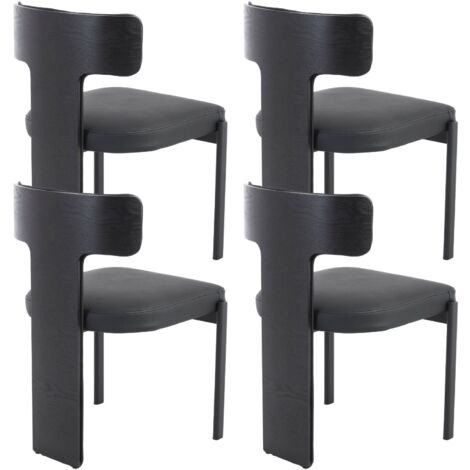 Wahson Sillas de Comedor Juego de 4, Eco-Piel Sillas con Patas de Madera y Metal, Modernas Sillas para Cocina y Salón, Negro