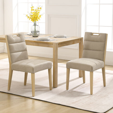 Wahson Sillas de comedor Juego de 2, Chenilla Sillas tapizadas con Estructura de Madera, Silla de cocina sin brazos, Silla auxiliar con respaldo largo, Beige