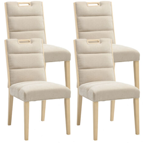 Wahson Sillas de comedor Juego de 4, Chenilla Sillas tapizadas con Estructura de Madera, Silla de cocina sin brazos, Silla auxiliar con respaldo largo, Beige